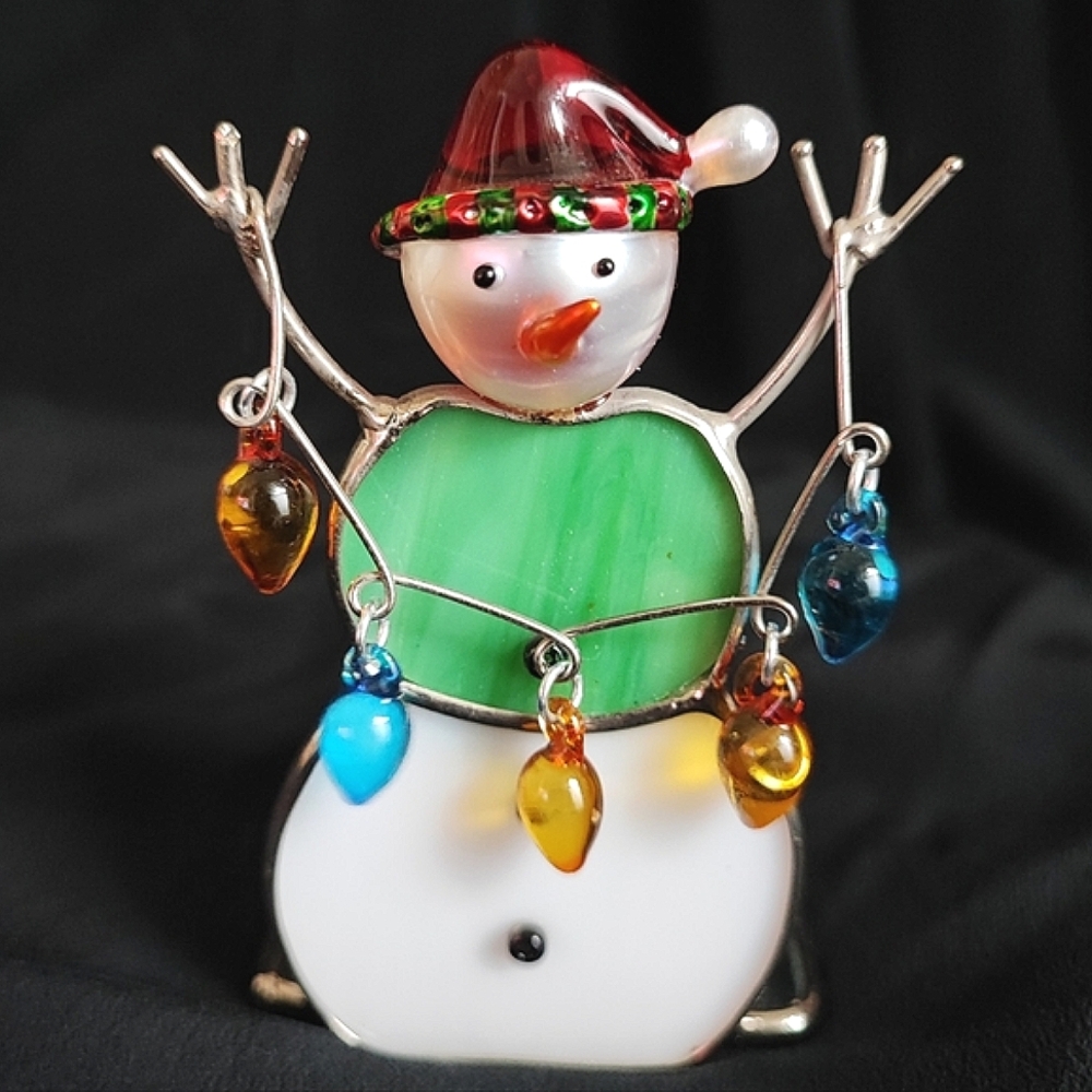 Stained Glass Christmas Bulbs Lights Snowman Votive Tea Light Holder Candle NEW